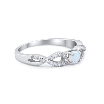 Petite Dainty Infinity Shank Ring Lab Created White Opal 925 Sterling Silver